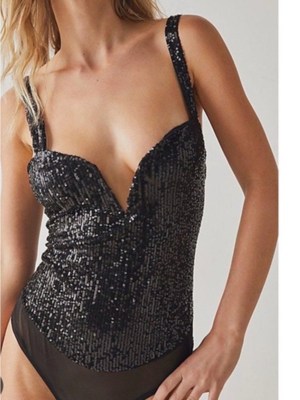 NWOT Free People Black Sequin Bodysuit
